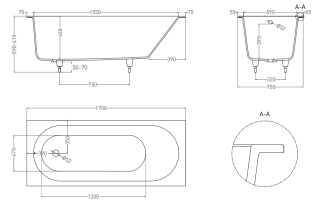 Ванна из искусственного камня Salini Ornella Kit S-Sense 102413GRF 170x70см RAL полностью